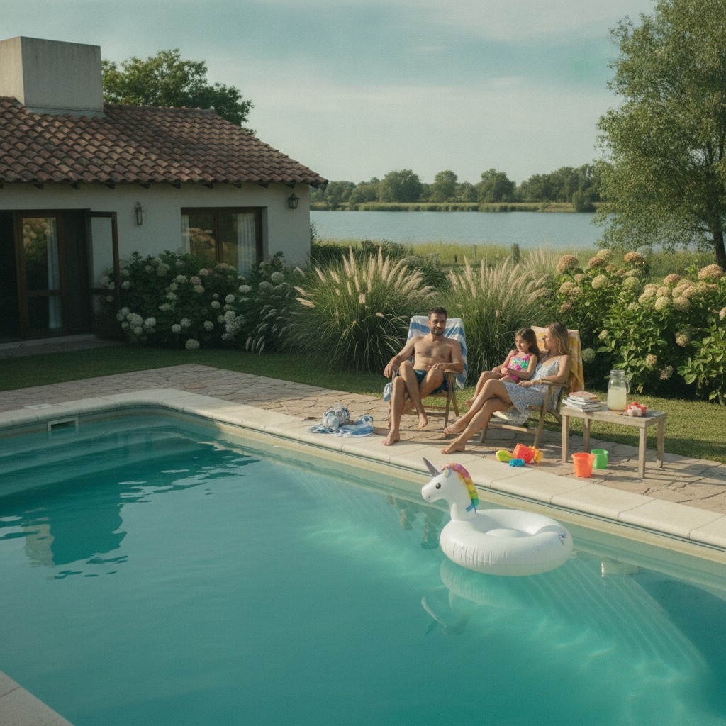 Fotografía ilustrativa de una familia disfrutando una piscina